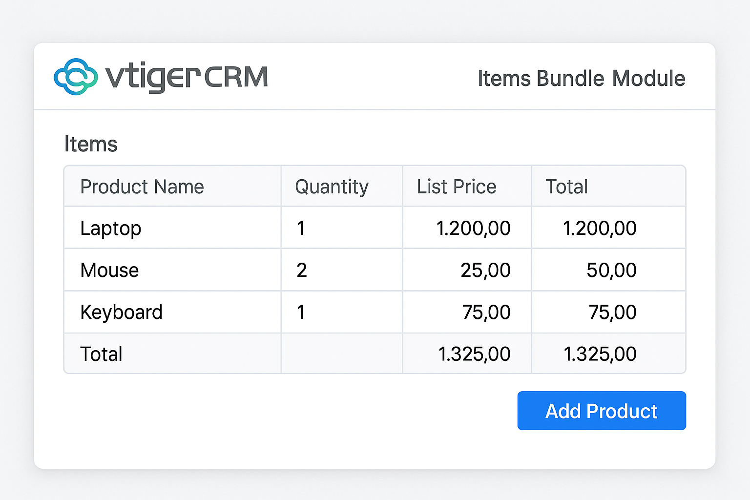 vTigerCRM Items Bundle module